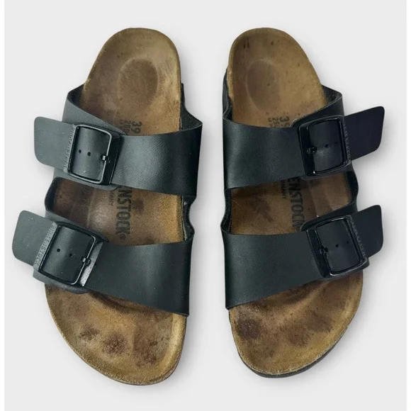Birkenstock Arizona Slide Sandals 2 Strap Buckle Men's 6 Women's 8 Black Leather - Picture 12 of 16